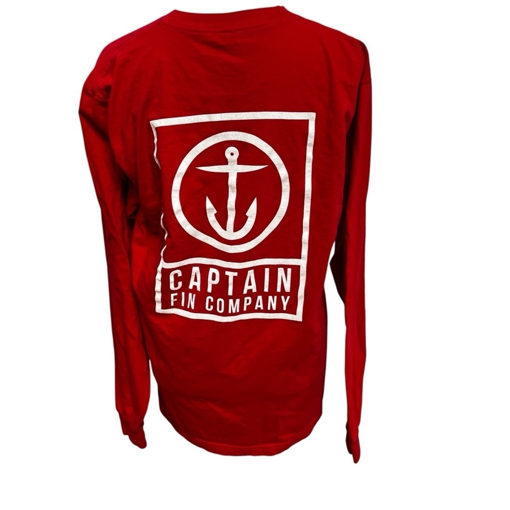 Captain Fin Co. Men’s Large Red Long Sleeve Shirt Cotton Shirt White Logo - Picture 5 of 7